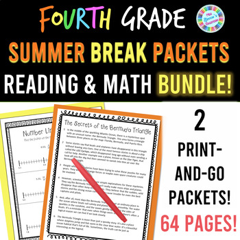 Preview of 4th Grade Summer Break Packets - Summer Reading Packet & Summer Math Packet