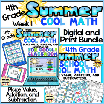 Preview of 4th Grade Summer Math Digital and Printable Review: Week 1