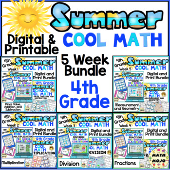 Preview of 4th Grade Summer Math Digital and Printable 5 Week Mega Bundle