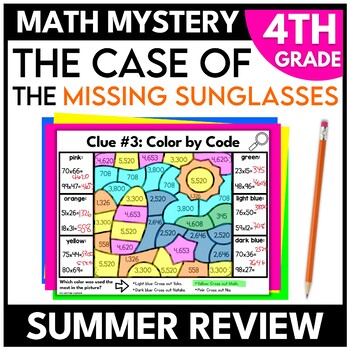 Preview of 4th Grade Math Mystery End of Year Review Beach Day Summer Escape Room Game