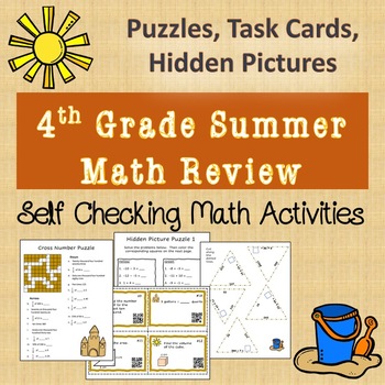 Preview of 4th Grade Summer Math Review Self Checking Activities