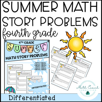 Preview of 4th Grade Summer Math Story Problems | Summer Math Word Problems Fourth Grade