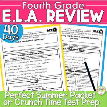 Preview of 4th Grade ELA Test Prep Review | End of Year Summer Review Packet