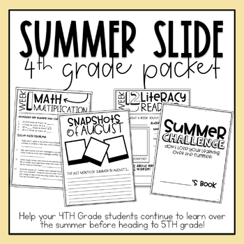 Preview of 4th Grade Summer Slide Packet