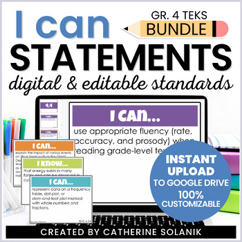 Preview of 4th Grade TEKS I Can Statements Core Subjects Bundle | Digital + Editable Slides