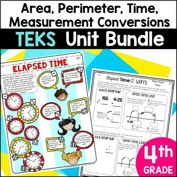 Preview of 4th Grade Measurement Conversions, Area and Perimeter, Elapsed Time Unit Bundle