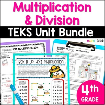 Preview of 4th Grade Multiplication and Division Unit - Word Problems, Practice, Games TEKS