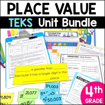 Preview of 4th Grade Place Value Unit - Worksheets, Games, Place Value Charts TEKS Bundle