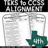4th Grade TEKS to CCSS Math Standards Crosswalk Alignment 