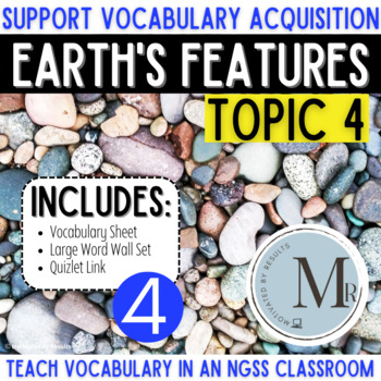 Preview of 4th Grade Science | EARTH'S FEATURES Topic 4 Vocabulary Sheet and Cards