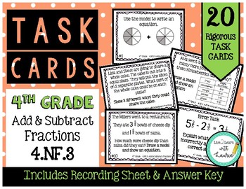Preview of 4.NF.3 Add & Subtract Fractions 4th Grade Task Cards
