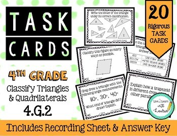 Preview of 4.G.2 Classify Triangles and Quadrilaterals 4th Grade Task Cards