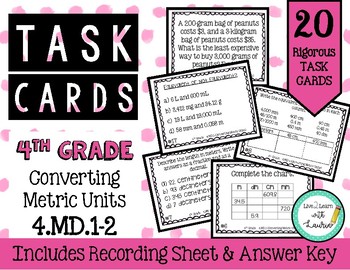 Preview of 4.MD.1-2 Converting Metric Units 4th Grade Task Cards