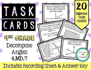 Preview of 4.MD.7 Decompose Angles 4th Grade Task Cards
