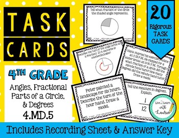 Preview of 4.MD.5 Fractional Parts of a Circle (Angles & Degrees) 4th Grade Task Cards
