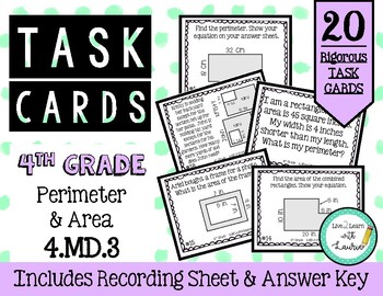 Preview of 4.MD.3 Perimeter and Area 4th Grade Task Cards