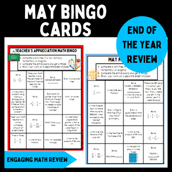 Preview of 4th Grade Teacher's Appreciation Week and May Review Bingo Activity Card