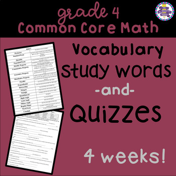 Preview of 4th Grade Test Prep End of Grade Math Vocabulary and Quizzes {Common Core} {EOG}