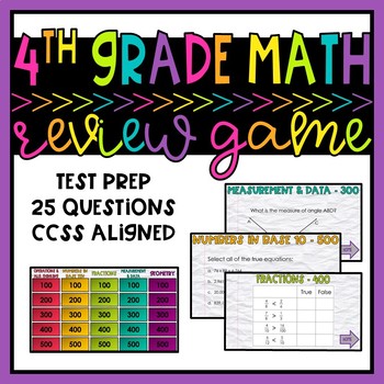 Preview of 4th Grade Review Game - Math Test Prep - Editable Jeopardy