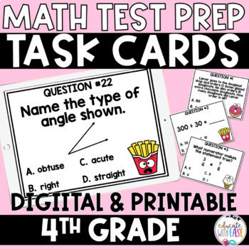 Preview of 4th Grade Test Prep MATH TASK CARDS Google Slides, Google Forms, & Printable