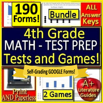 Preview of 4th Grade Math Practice Tests and Games Test Prep - Printable and Google Forms