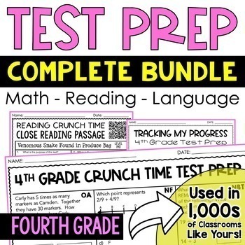 Preview of 4th Grade Test Prep Math Reading Language Test Prep Bundle