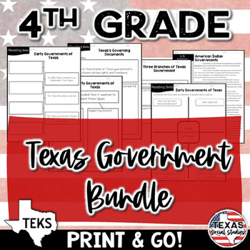 Preview of 4th Grade Texas Government Bundle TEKS aligned Social Studies Reading Activities
