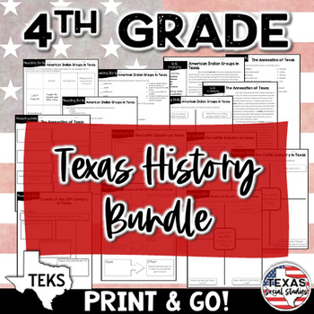 Preview of 4th Grade Texas History Bundle TEKS aligned Social Studies Reading Activity
