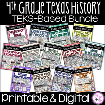 Preview of 4th Grade Texas History TEKS-Based Year Long Bundle / Printable & Digital