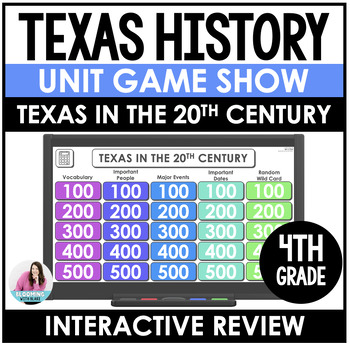 Preview of Texas in the 20th Century Review Game Show - 4th Grade Texas History - Editable