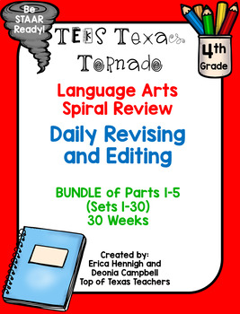 Preview of 4th Grade Texas Tornado Daily Revise & Edit TEKS Spiral Review BUNDLE: Parts 1-5