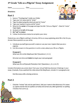 4th Grade Thanksgiving Pilgrim Web Quest and Essay by Joanna Riley