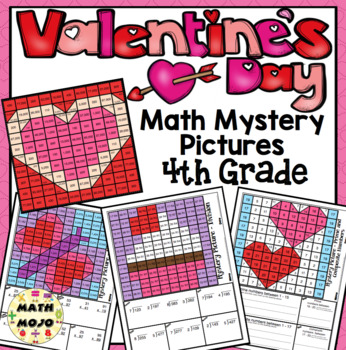 Preview of 4th Grade Valentine's Day Math Activities: Color By Number Math Mystery Pictures