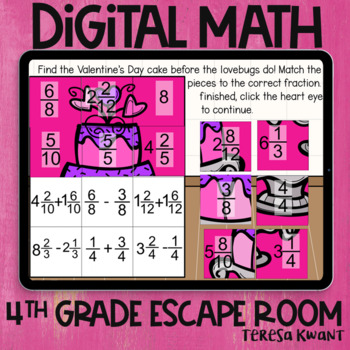 Preview of 4th Grade Valentine's Day Math Digital Escape Room Activity | Distance Learning