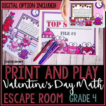 Preview of 4th Grade Valentine's Day Math Escape Room Breakout Activity | Fractions