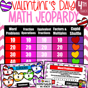 Preview of 4th Grade Valentine's Day Math Jeopardy Review Game [EDITABLE]