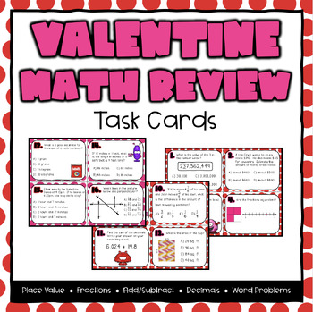Preview of 4th Grade Valentine's Day Math Review Task Cards (Boom Cards also Included)