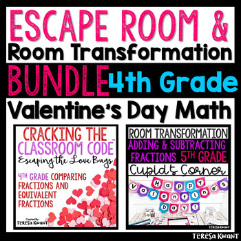 Preview of 4th Grade Valentine's Day Room Transformation and Escape Room Bundle