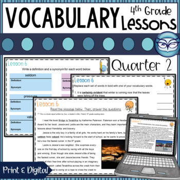 Preview of 4th Grade Vocabulary Lessons Quarter 2 with Reading Comprehension