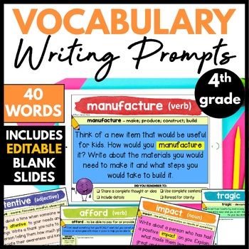 Preview of 4th Grade Vocabulary Writing Prompts, Creative Writing Activities for Fourth