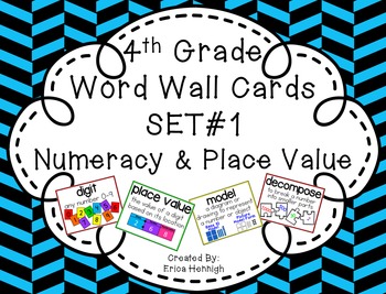 Preview of 4th Grade Vocabulary Word Wall Cards Set 1:  Numeracy and Place Value TEKS