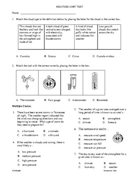 4th Grade Weather Unit Test By Kimberly Wheat Teachers Pay Teachers