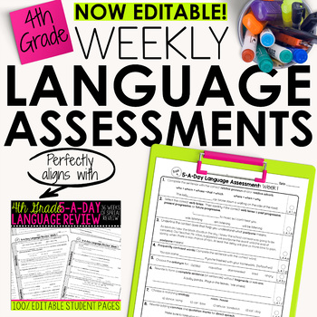 4th grade weekly language assessments grammar quizzes editable tpt