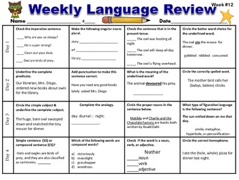 4th Grade Weekly Language Review by Joanne Warner | TpT