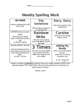 4th Grade Weekly Spelling Menu (36 Weeks) by Aleksandra West Taylor