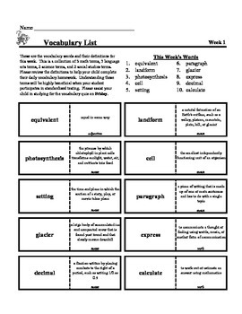 Preview of 4th Grade Weekly Vocabulary - Week 1