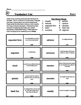Preview of 4th Grade Weekly Vocabulary  - Week 2