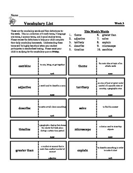 Preview of 4th Grade Weekly Vocabulary  - Week 3