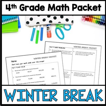 Preview of 4th Grade Math Winter Break Packet, Christmas Break Packet, Math Spiral Review