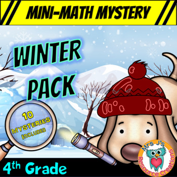 Preview of 4th Grade Winter Math Packet of Mini Math Mysteries (Printable & Digital)